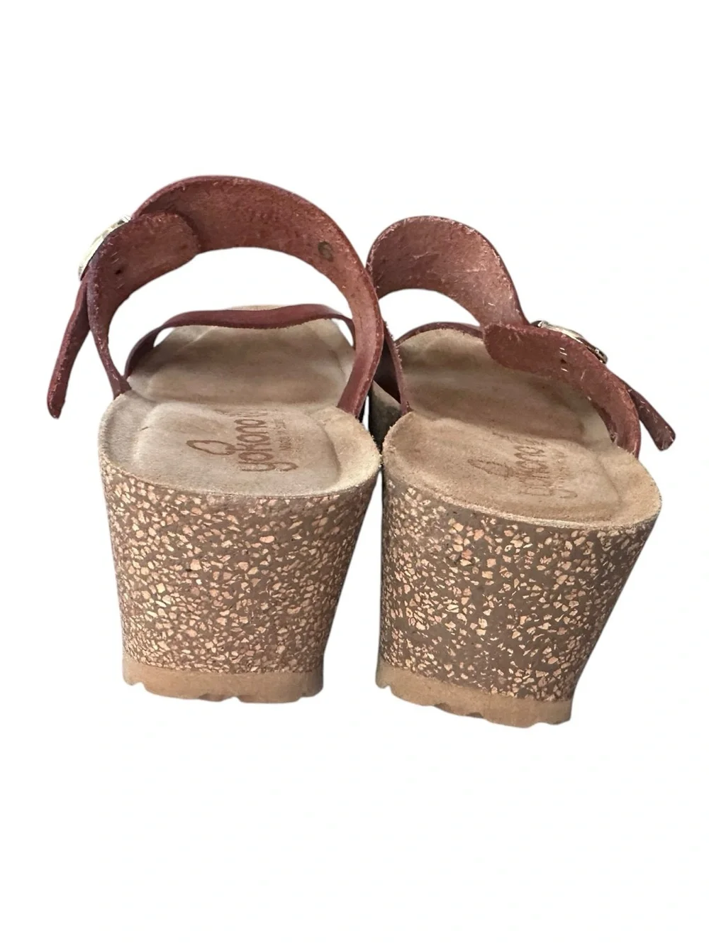 Yokono Rust Red Leather Cork Wedge Sandals Double Straps Size 9